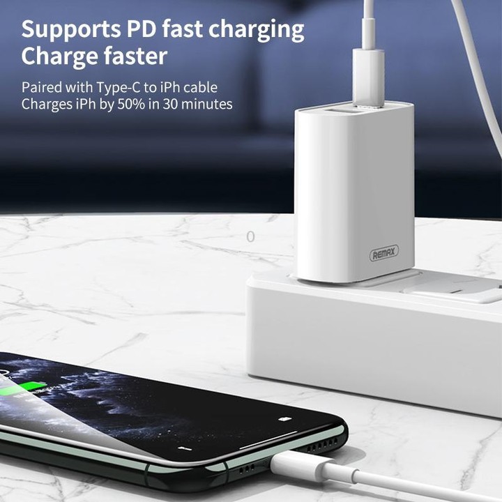REMAX RP-U37 18W QC+PD Fast Charger With 1m Type-C to 8 Pin Cable, Plug Type:EU Plug(White)