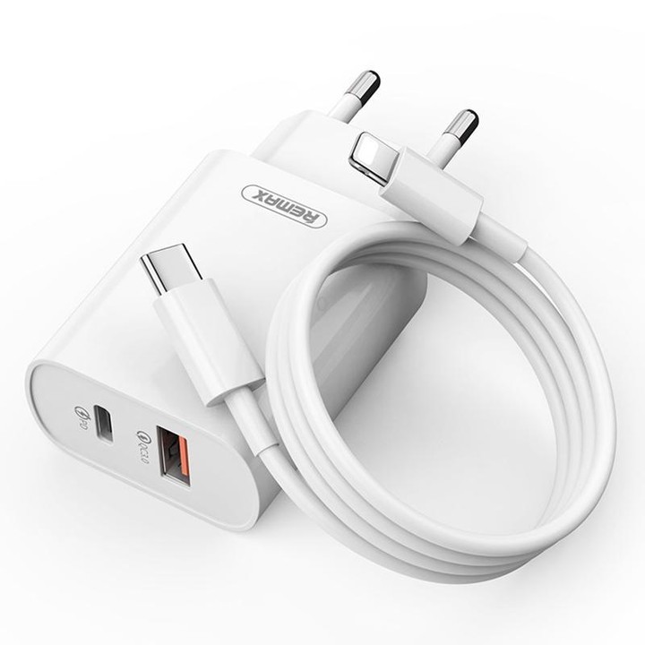 REMAX RP-U37 18W QC+PD Fast Charger With 1m Type-C to 8 Pin Cable, Plug Type:EU Plug(White)