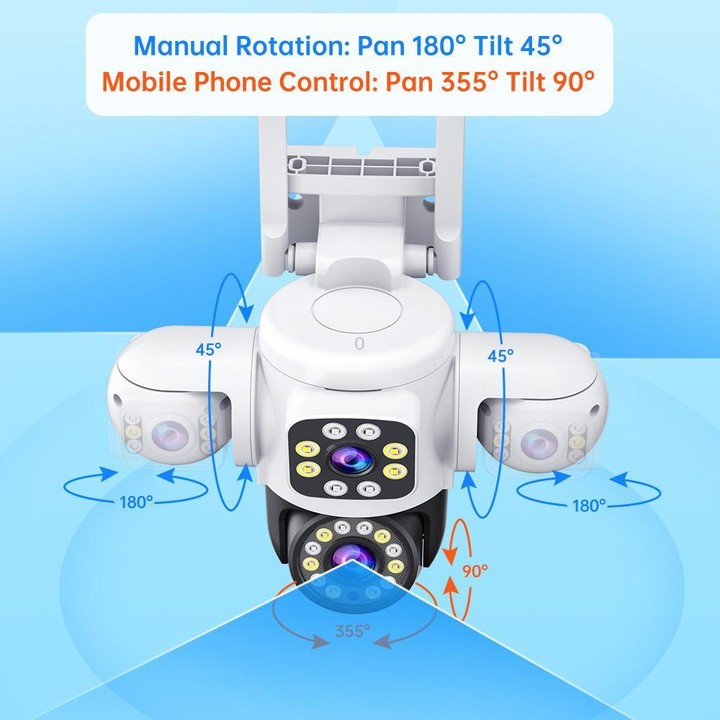 2MP HD 360 Degree Panorama 3 Lens IP66 Waterproof Wireless WiFi Camera, Memory:15 Days Memory Card(US Plug)