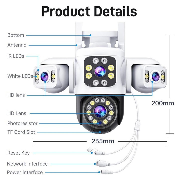 2MP HD 360 Degree Panorama 3 Lens IP66 Waterproof Wireless WiFi Camera, Memory:15 Days Memory Card(US Plug)