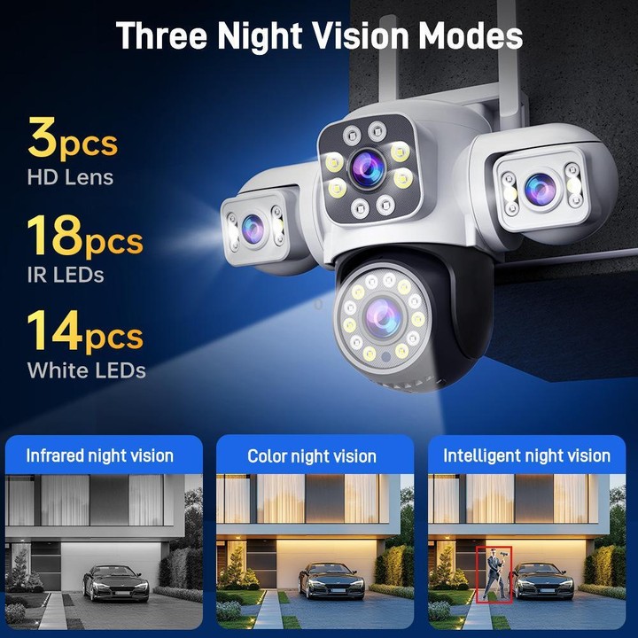 2MP HD 360 Degree Panorama 3 Lens IP66 Waterproof Wireless WiFi Camera, Memory:15 Days Memory Card(EU Plug)