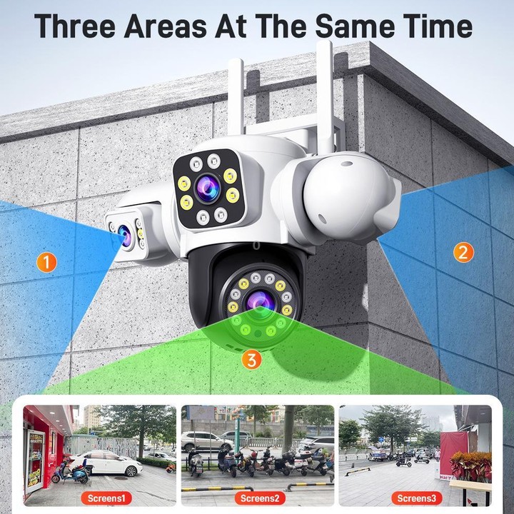 2MP HD 360 Degree Panorama 3 Lens IP66 Waterproof Wireless WiFi Camera, Memory:15 Days Memory Card(EU Plug)