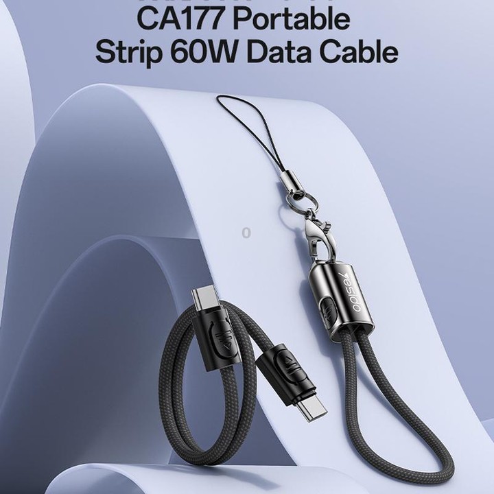 Yesido CA177 Portable Strip PD60W Type-C to Type-C Zinc Alloy Data Cable, Length: 20cm(Black)