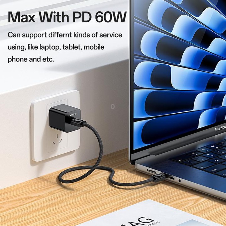 Yesido CA177 Portable Strip PD60W Type-C to Type-C Zinc Alloy Data Cable, Length: 20cm(Black)
