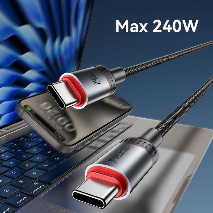 Yesido CA186 240W Type-C to Type-C Aluminum Alloy Data Cable, Length: 2m(Black)