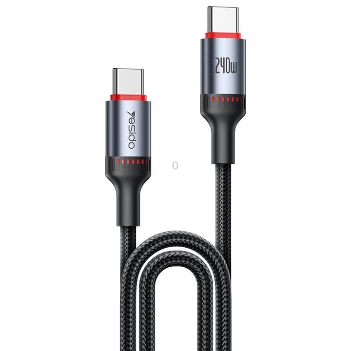 Yesido CA186 240W Type-C to Type-C Aluminum Alloy Data Cable, Length: 2m(Black)
