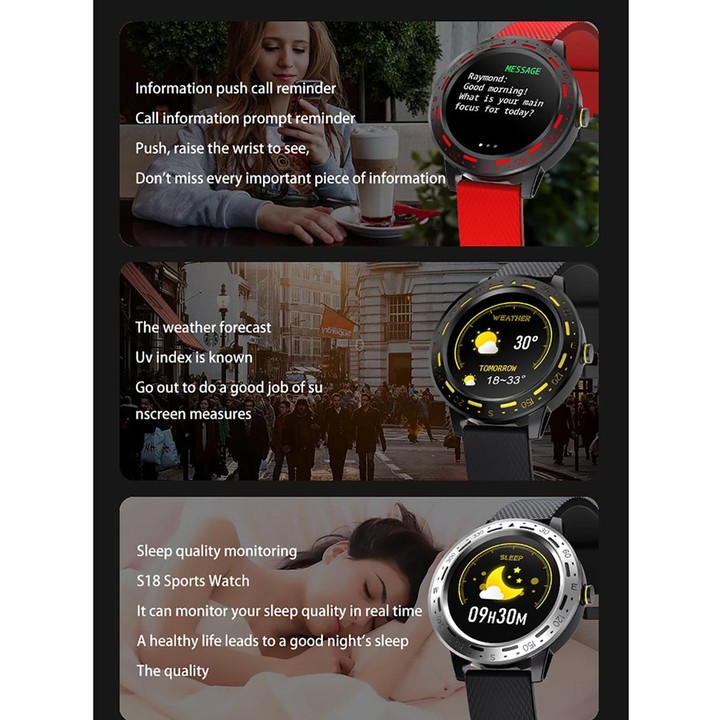 S18 1.3 inch TFT Screen IP67 Waterproof Smart Watch Bracelet, Support Sleep Monitor / Heart Rate Monitor / Blood Pressure Monito