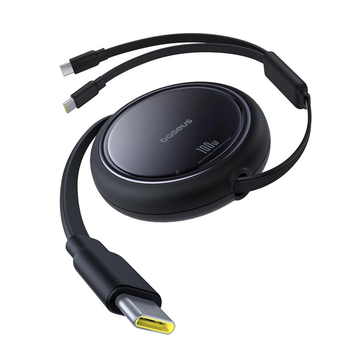 Baseus 2 in 1 Type-C 100W Retractable Charging Cable, Length: 1m(Black)
