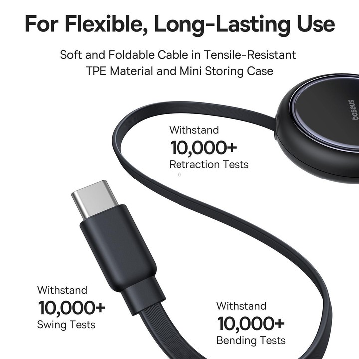 Baseus 2 in 1 Type-C 100W Retractable Charging Cable, Length: 1m(Black)