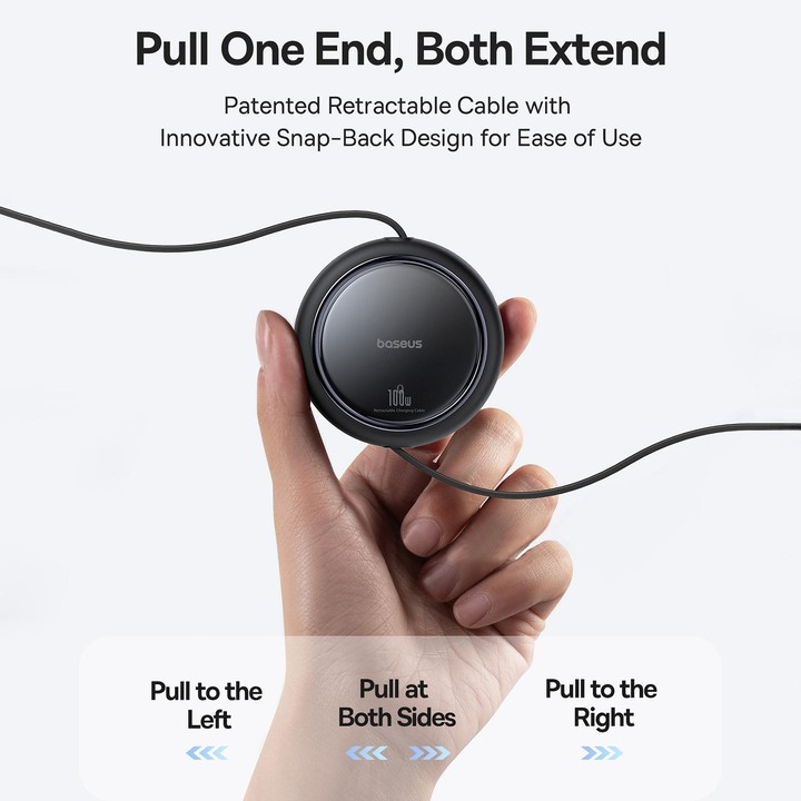 Baseus 2 in 1 Type-C 100W Retractable Charging Cable, Length: 1m(Black)