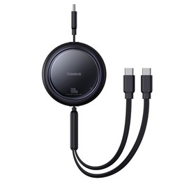 Baseus 2 in 1 Type-C 100W Retractable Charging Cable, Length: 1m(Black)