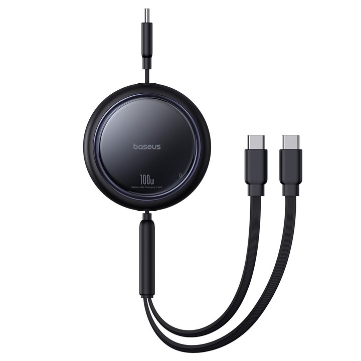 Baseus 2 in 1 Type-C 100W Retractable Charging Cable, Length: 1m(Black)