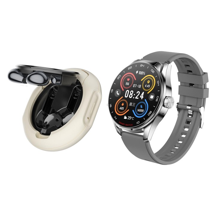 D9 1.46 inch 2 in 1 Bluetooth Earphone Smart Watch, Support Bluetooth Call / NFC / Heart Rate(Silver)