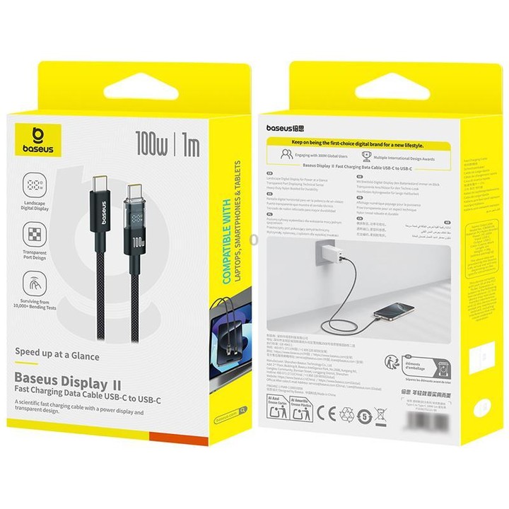 Baseus Display 100W Type-C to Type-C Fast Charging Cable, Length:1m(Black)