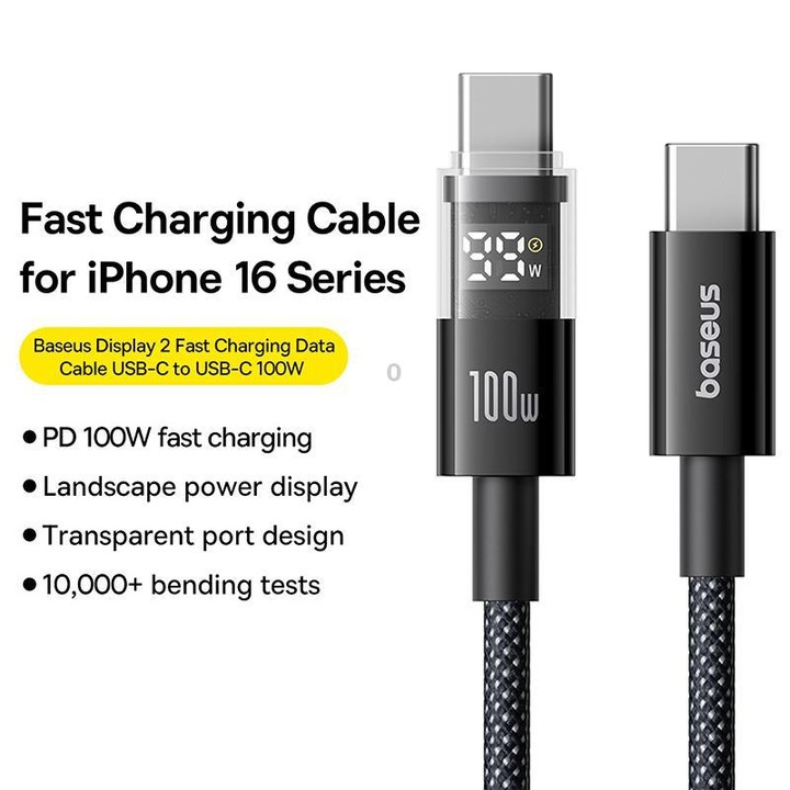 Baseus Display 100W Type-C to Type-C Fast Charging Cable, Length:1m(Black)