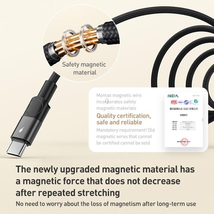 MOMAX Mag.Link DA57 66W USB to USB-C / Type-C Magnetic Braided Fast Charging Cable, Length:1m(Black)