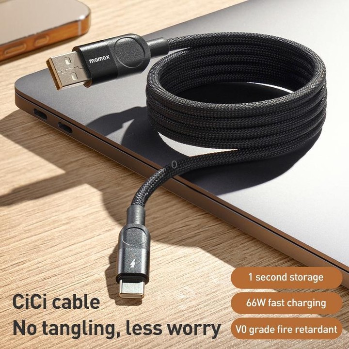 MOMAX Mag.Link DA57 66W USB to USB-C / Type-C Magnetic Braided Fast Charging Cable, Length:1m(Black)