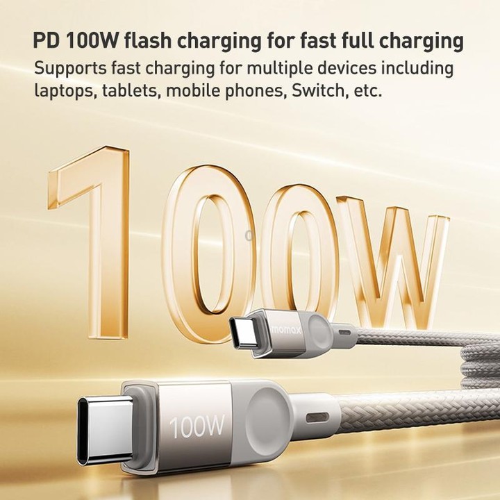 MOMAX DC35 100W USB-C / Type-C to USB-C / Type-C Magnetic Braided Data Cable, Length:1m(Titanium Gold)