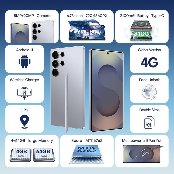 F102 / S25 Ultra, 4GB+64GB, 6.75 inch Android 11 MTK6762 Octa Core, Network: 4G, Dual SIM, Support Wireless Charging, Plug:AU Pl