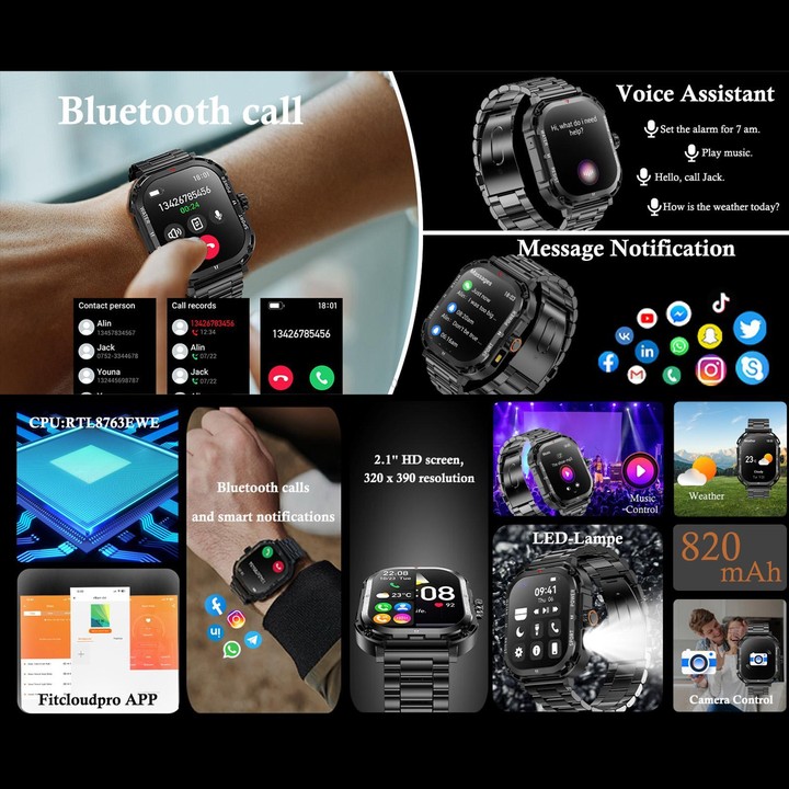 LF37 2.1 inch BT Call Smart Watch, Support Blood Oxygen / Heart Rate / Female Menstrual(Black Steel)