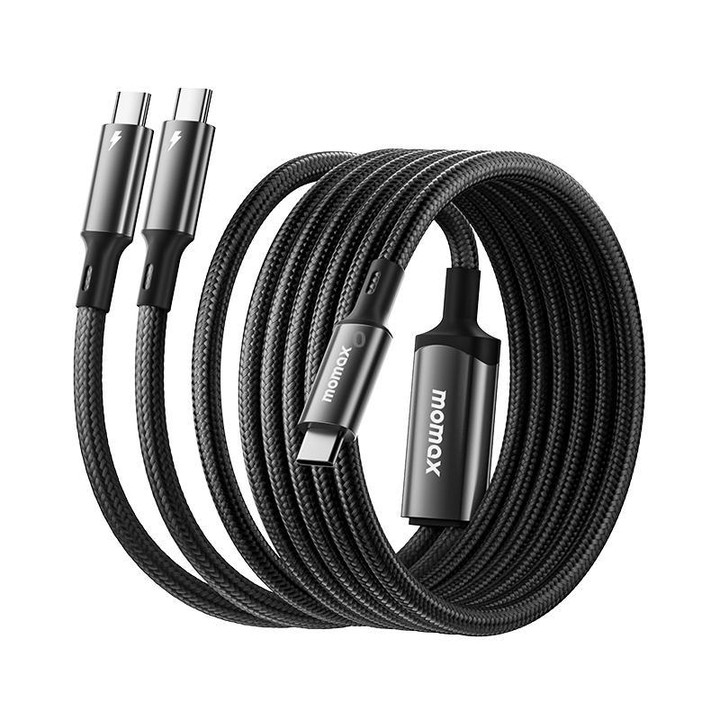 MOMAX DC85D Mag.Link 100W Type-C to Type-C 2 in 1 Magnetic Braided Data Cable, Length:1.5m(Black)