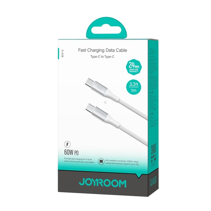 JOYROOM S-A28 Flash Series 480Mbps Fast Charging Data Cable, Type-C to Type-C Cable, Length: 1m(White)
