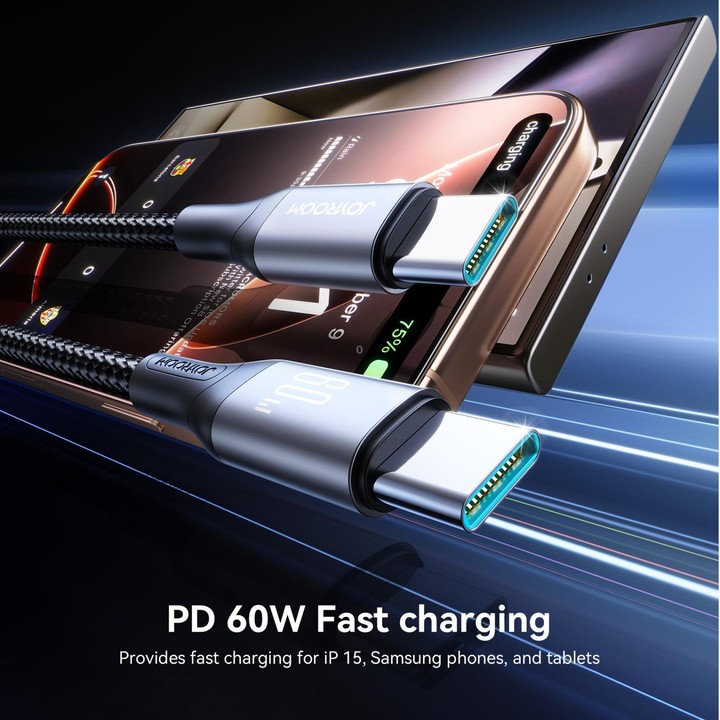 JOYROOM S-A28 Flash Series 60W 480Mbps Fast Charging Data Cable, Type-C to Type-C Cable, Length: 2m(Black)