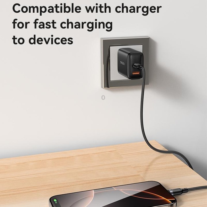 Yesido CA190 60W 3A USB-C / Type-C to Type-C Charging Data Cable, Length:1.2m(Black)