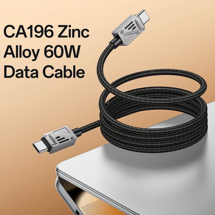 Yesido CA196 60W 3A USB-C / Type-C to Type-C Zinc Alloy Data Cable, Length:1.2m(Black)