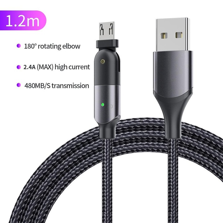 FXCM-WY0G 2.4A USB to Micro USB 180 Degree Rotating Elbow Charging Cable, Length:1.2m(Grey)