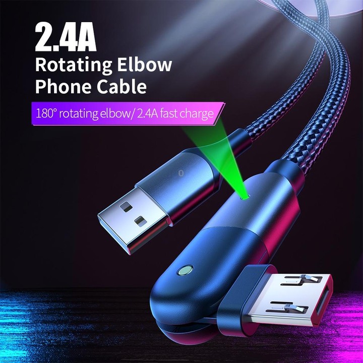 FXCM-WY0G 2.4A USB to Micro USB 180 Degree Rotating Elbow Charging Cable, Length:1.2m(Grey)