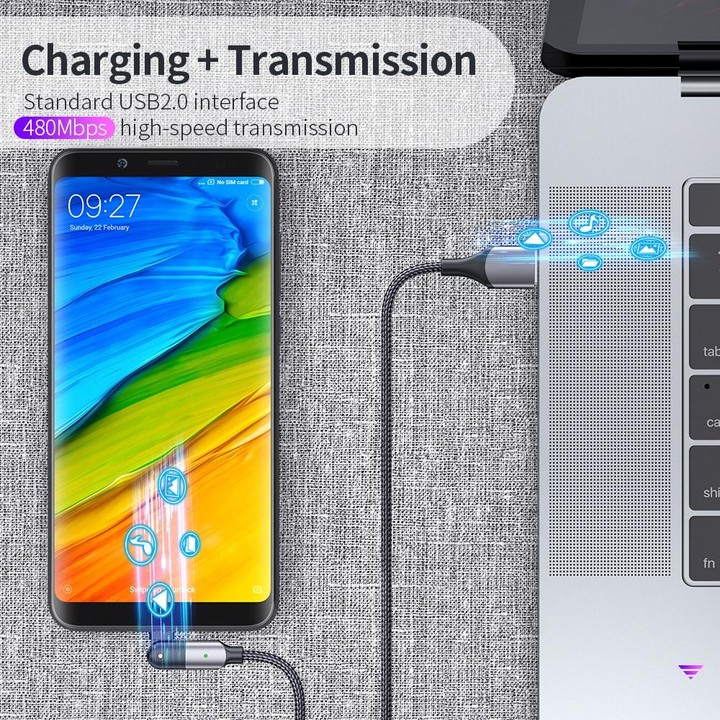 FXCM-WYA0G 2.4A USB to Micro USB 180 Degree Rotating Elbow Charging Cable, Length:2m(Grey)