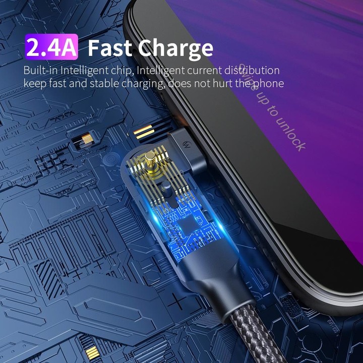 FXCM-WYA0G 2.4A USB to Micro USB 180 Degree Rotating Elbow Charging Cable, Length:2m(Grey)