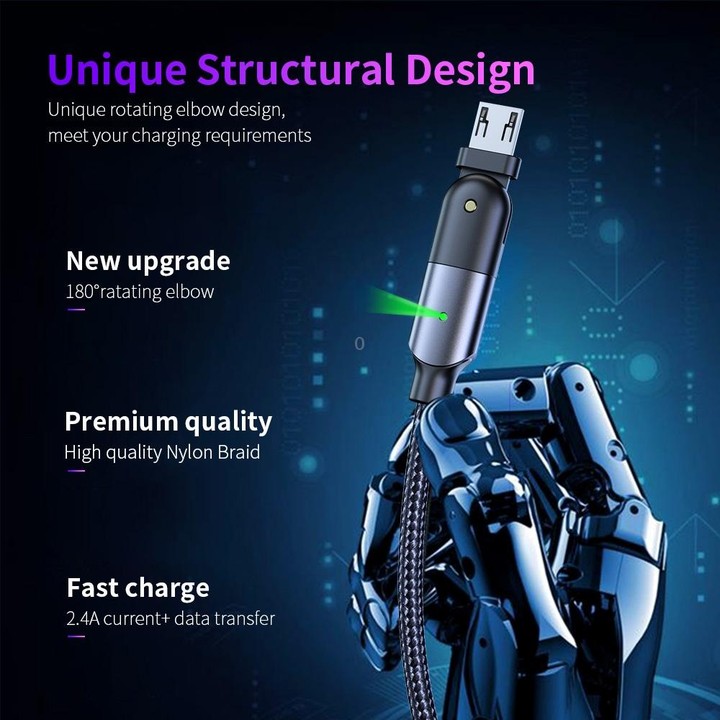 FXCM-WYA0G 2.4A USB to Micro USB 180 Degree Rotating Elbow Charging Cable, Length:2m(Grey)