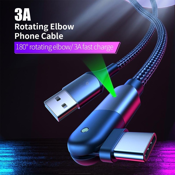 ZFXCT-WYA09 3A USB to USB-C / Type-C 180 Degree Rotating Elbow Charging Cable, Length:2m(Red)