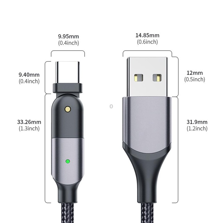 ZFXCT-WYA09 3A USB to USB-C / Type-C 180 Degree Rotating Elbow Charging Cable, Length:2m(Red)