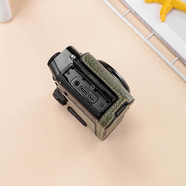 For FUJIFILM X100VI Buffalo Texture PU Leather Camera Half Case Base with Shoulder Strap(Black)