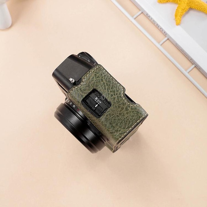 For FUJIFILM X100VI Buffalo Texture PU Leather Camera Half Case Base with Shoulder Strap(Black)