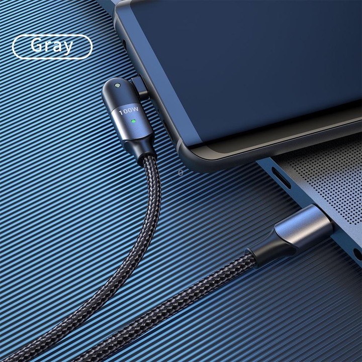 FXCTL-WY0G 100W 5A USB-C / Type-C to Type-C 180 Degree Rotating Elbow Fast Charging Cable, Length:1.2m(Grey)