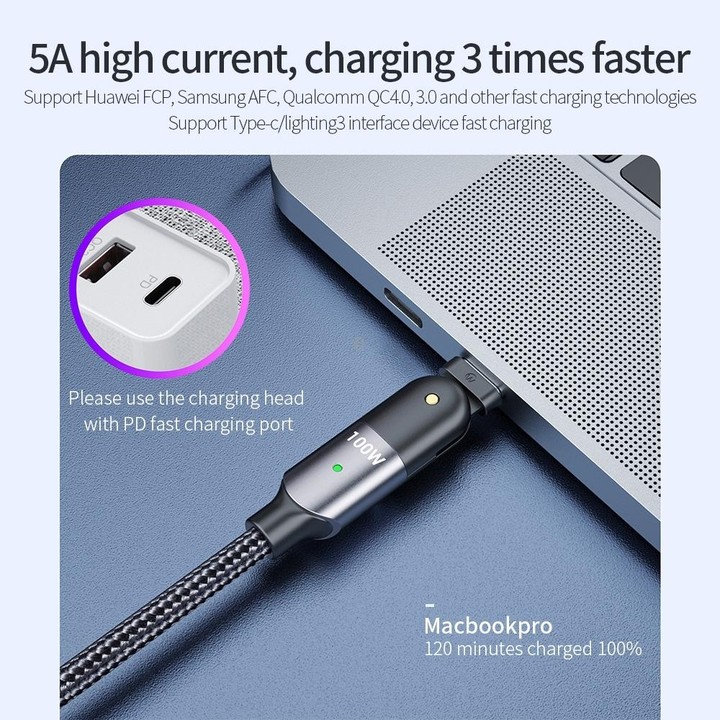 FXCTL-WY09 100W 5A USB-C / Type-C to Type-C 180 Degree Rotating Elbow Fast Charging Cable, Length:1.2m(Red)