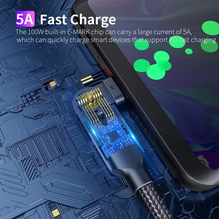 FXCTL-WY09 100W 5A USB-C / Type-C to Type-C 180 Degree Rotating Elbow Fast Charging Cable, Length:1.2m(Red)