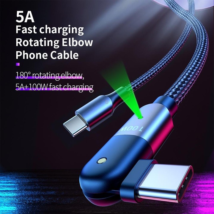 FXCTL-WY09 100W 5A USB-C / Type-C to Type-C 180 Degree Rotating Elbow Fast Charging Cable, Length:1.2m(Red)