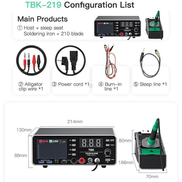 TBK-219 20V / 5A All-purpose Integrated Workstation Power Supply with C210 Soldering Iron, Plug:AU Plug