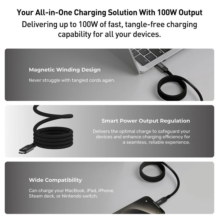 Momax Mag.Link Magnetic 100W USB-C / Type-C to USB-C / Type-C Data Cable, Length:2m(Black)