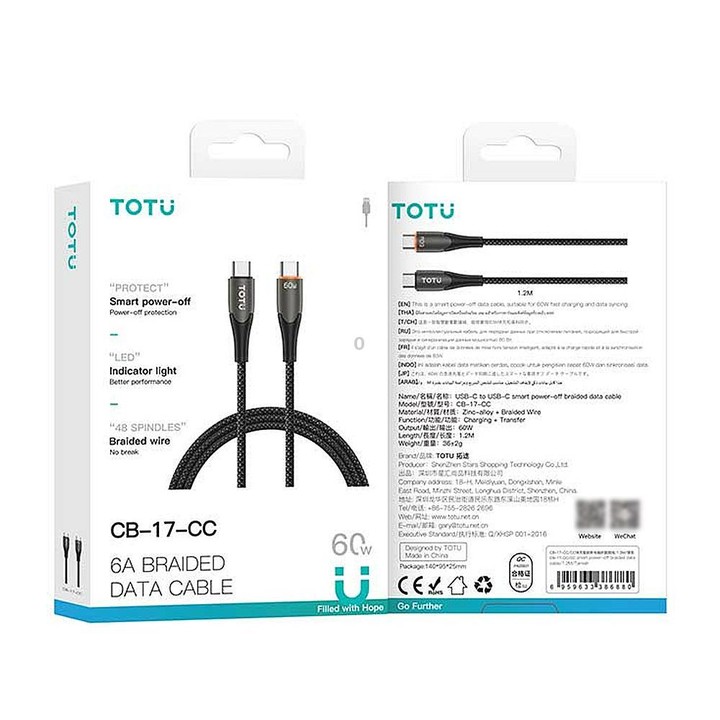 TOTU CB-17-CC 60W USB-C / Type-C to Type-C Smart Power-off Data Cable, Length:1.2m(Tarnish)