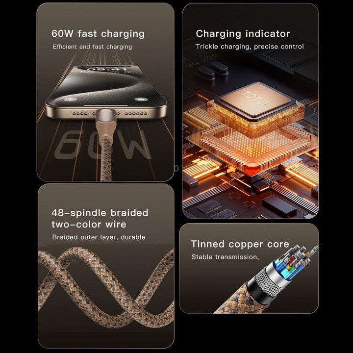 TOTU CB-17-T 25W USB to Type-C Smart Power-off Data Cable, Length:1.2m(Tarnish)