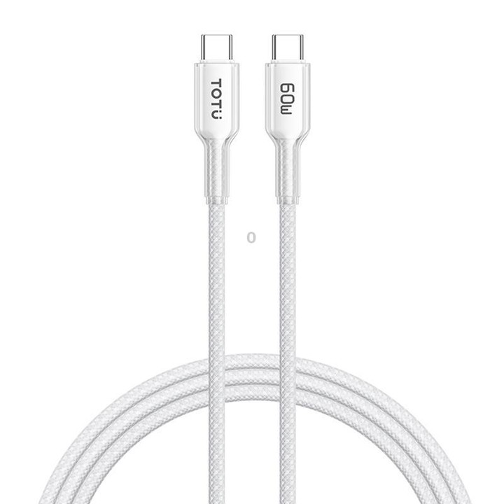 TOTU CB-20-CC 60W USB-C / Type-C to Type-C Crystals Braided Data Cable, Length:1.2m(White)