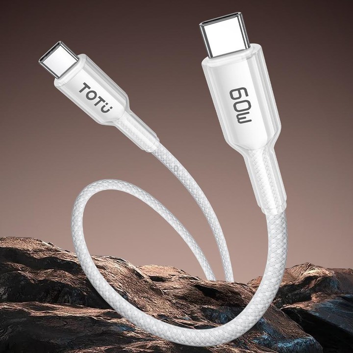 TOTU CB-20-CC 60W USB-C / Type-C to Type-C Crystals Braided Data Cable, Length:1.2m(White)