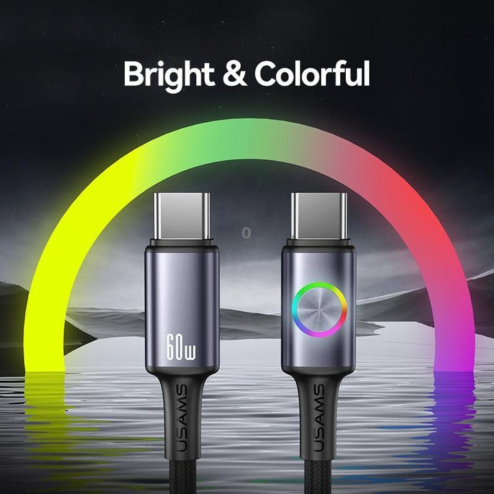 USAMS SJ752 60W Type-C to Type-C Aluminum Alloy Data Cable with Colorful Light, Length: 1.2m(Gunmetal)