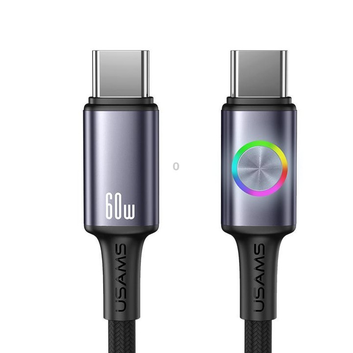 USAMS SJ752 60W Type-C to Type-C Aluminum Alloy Data Cable with Colorful Light, Length: 1.2m(Gunmetal)
